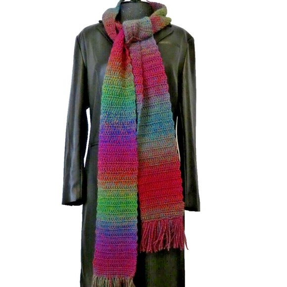 Colorful Scarf 95x5.5 Long Handmade Crochet Knit Men Women Christmas Multi NWT - Picture 7 of 8